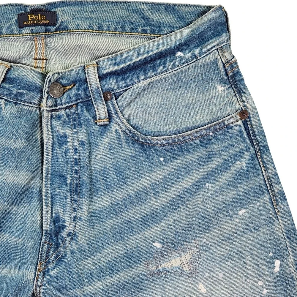 Polo Ralph Lauren Distressed Paint Splatter Ripped Denim Jeans 32x31‎ Button Fly
